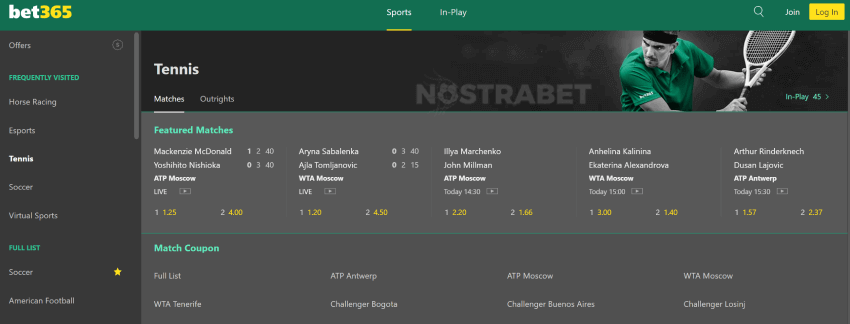 bet365 tennis bets