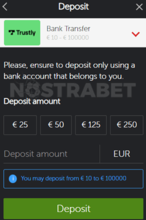 Betsafe deposit section