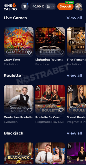 Nine casino live casino mobile