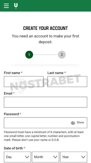 Unibet registration form