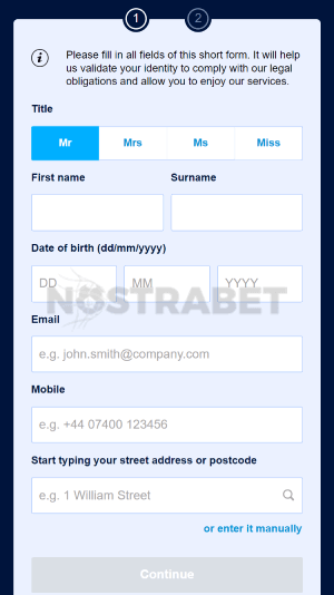 william hill registration - personal info